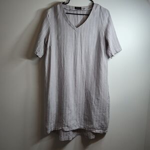 VICCI Striped V-Neck Short Sleeve Dress 100% Linen